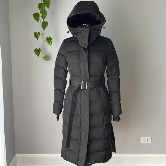 PAJAR AINSLIE Long Belted Puffer Down Coat Parka Jacket, Black, size S/P - Picture 4 of 12
